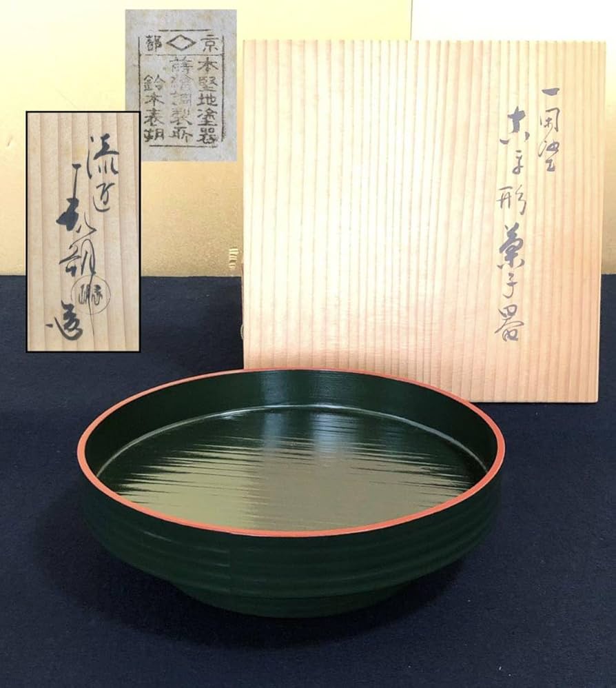 Amazon.co.jp: 《R》茶道具 一閑塗 青漆爪紅 独楽形 菓子器